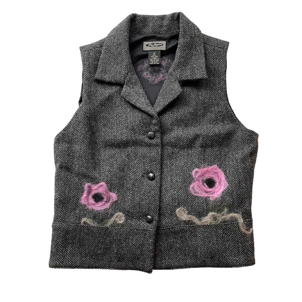 GAP Wool Vest Gray Pink Size Medium Herringbone Classic Tailored Vintage Y2K
